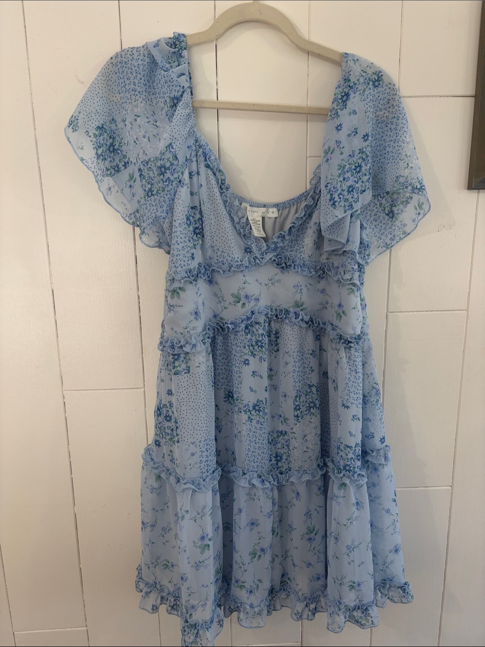 Altar'd State Light Blue Floral Ruffle Tiered Dress